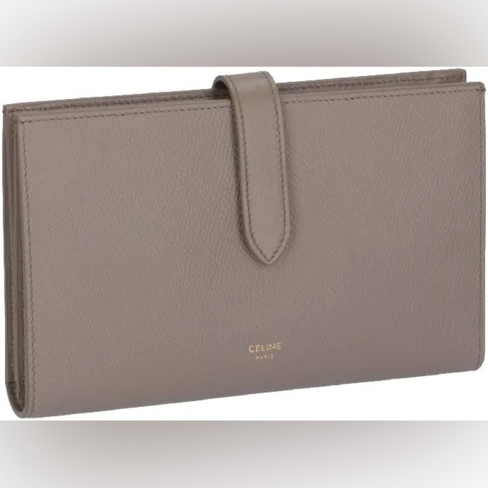 CELINE Large Strap Leather Wallet in Pebble Gray- Like New Condition!